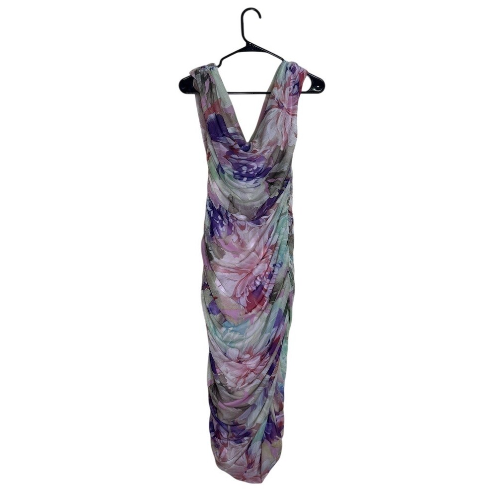 Anthropologie BHLDN Maxi Dress Womens Size L Purple Pink Floral off the shoulder - Picture 4 of 10
